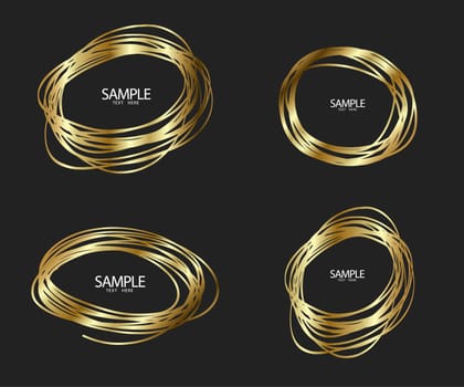 Circle gold frame set of Hand Drawn. Abstract vector design element. Gold concept, shining circle with thin realistic line for poster, banner, cover, print.
