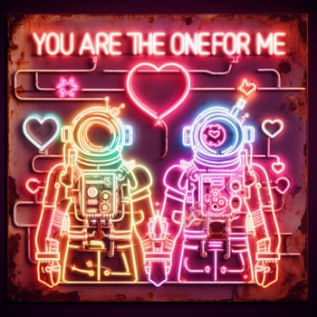 steampunk bee king and queen in love neon sign valentines illustration concept rusty background generative ai art