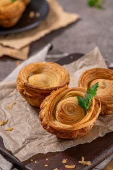 Pastries filled with meat, traditionally baked in black clay molds both from the region on Vila Real, Portugal.