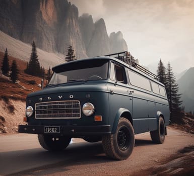 rusty dirt offroad 4x4 lifted vintage custom camper conversion jeep overlanding in mountain roads, nomadic lifestyle, adventure living, ai generated