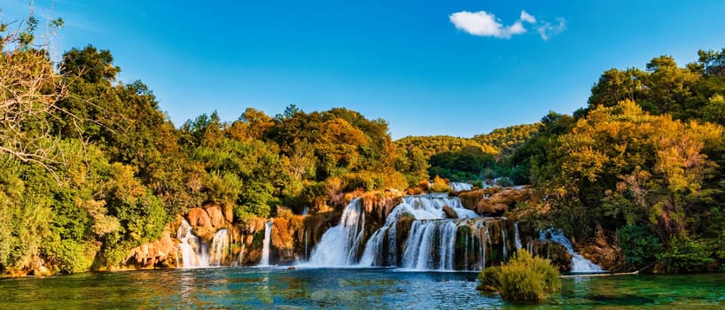 KRKA waterfalls Croatia during summer, Krka National Park Croatia on a bright summer evening in the park.