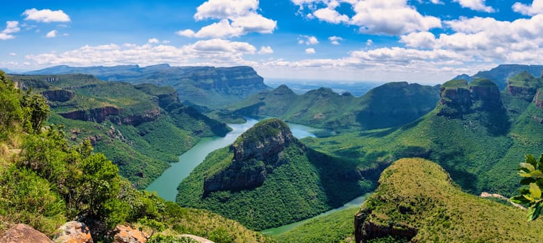 Panorama Route South Africa, Blyde river canyon with the three rondavels, impressive view of three rondavels and the Blyde river canyon in south Africa.