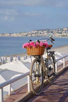 France. Nice. The bicycle is standing on the street