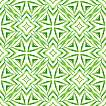 Textile ready exceptional print, swimwear fabric, wallpaper, wrapping. Green glamorous boho chic summer design. Hand painted tiled watercolor border. Tiled watercolor background.