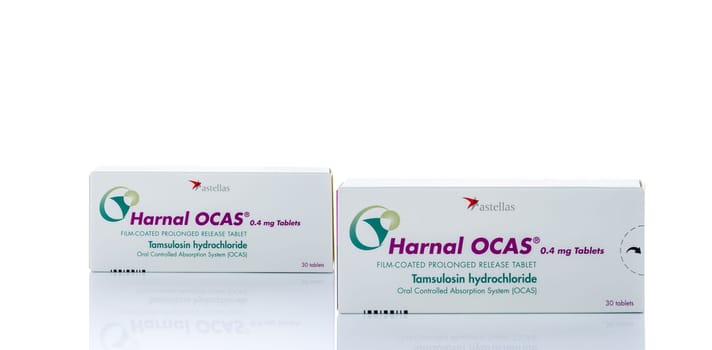 CHONBURI, THAILAND-OCTOBER 22, 2023: Harnal OCAS. Tamsulosin medicine for treatment Benign Prostatic Hyperplasia. Film-coated prolonged release tablet. Product of Astellas Pharma for treatment BPH.