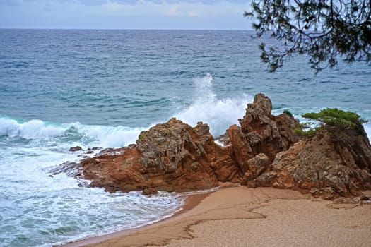 Spain. Lloret de Mar. Rocks sea beach