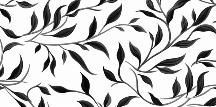 shape wallpaper texture illustration silk repeat leaf white abstract black flourish flower nature design floral retro pattern plant trendy decoration. Generative AI.