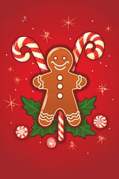 man sweet baking gingerbread season biscuit december merry smile symbol cute shape food white caramel red christmas holiday decoration dessert cookie background. Generative AI.