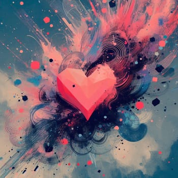 a color explosion of paint render a steampunk geared poly transparent heart - love concept generative ai art