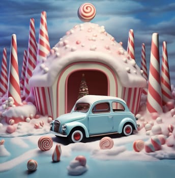 christmas merry decoration toy season festive background gift winter sugar unusual claus car holiday tree delivery snow miniature candy retro. Generative AI.