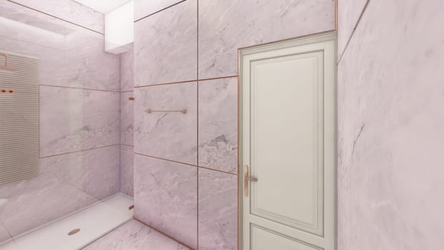 Mauve rose gold toilet interior design 3d rendering