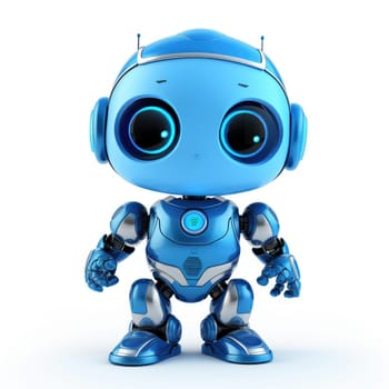 Little robot unleashing cheerful technological magic on blue background.