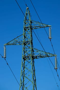 Photographic documentation of a flock of birds on an electricity pylon 