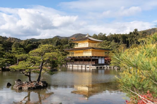 Kyoto, Japan, NOV 30, 2023, Autumn colors and Fall foliage at the shariden at Rokuon ji. commonly known as the Golden Pavilion Kinkakuji Located in Kyoto, Japan.