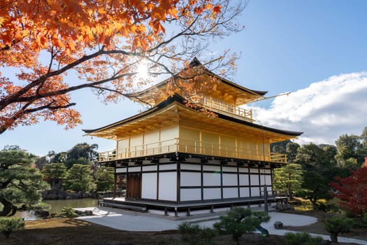 Kyoto, Japan, NOV 30, 2023, Autumn colors and Fall foliage at the shariden at Rokuon ji. commonly known as the Golden Pavilion Kinkakuji Located in Kyoto, Japan.