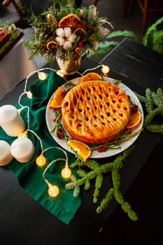 Traditional Christmas or New Year's pie. Homemade cake High quality photo