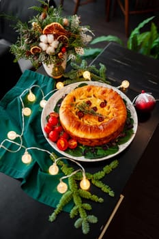 Traditional Christmas or New Year's pie. Homemade cake High quality photo