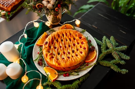 Traditional Christmas or New Year's pie. Homemade cake High quality photo