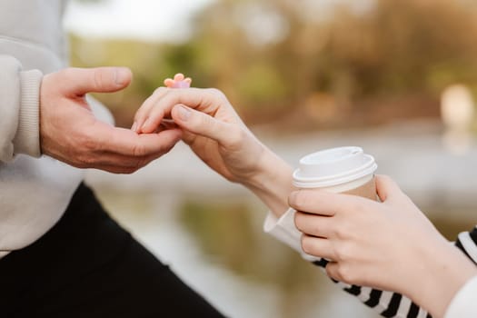 woman and man holding hands. Shallow dof