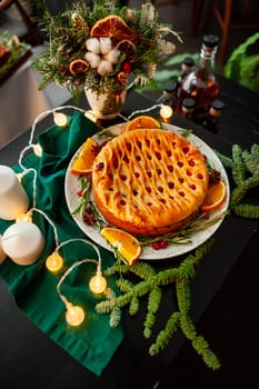Traditional Christmas or New Year's pie. Homemade cake High quality photo