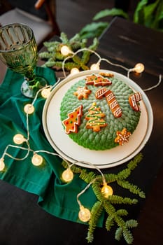 Traditional Christmas or New Year's pie. Homemade cake High quality photo