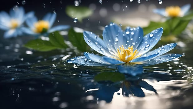 Water lily in the rain. AI generated
