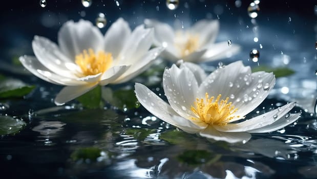 Water lily in the rain. AI generated