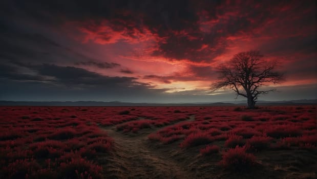 Red sunset over the earth. AI generated