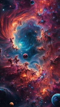 Fractals in deep space with colorful nebula. AI generated