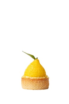 dessert tart in the shape of a lemon on a transparent background.