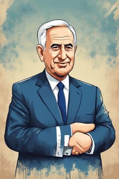 illustration portrait render of Israel prime minister Benjamin Netanyahu ai generated