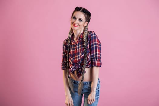 portrait of a fashionable woman with two braids