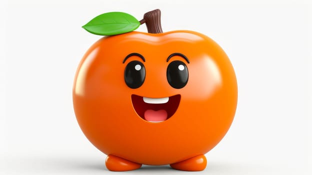 Persimmon with a cheerful face 3D on a white background. Cartoon characters, three-dimensional character, healthy lifestyle, proper nutrition, diet, fresh vegetables and fruits, vegetarianism, veganism, food, breakfast, fun, laughter, banner