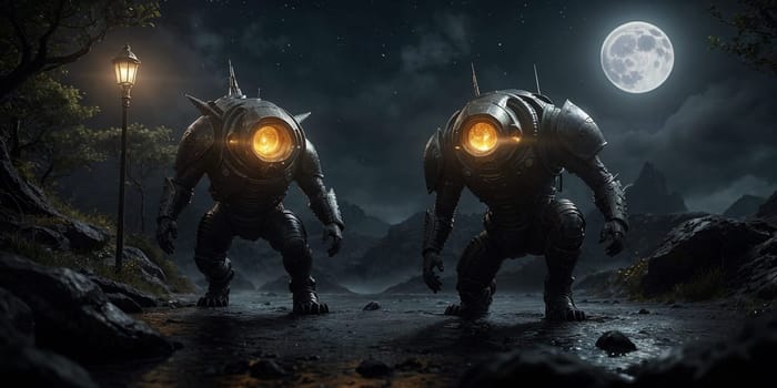 Mysterious creatures in spacesuits. High quality illustration