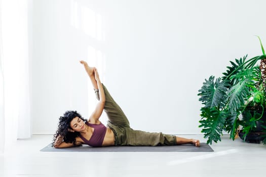 Female engaged in yoga fitness asana body flexibility