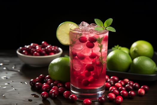 Cranberry Mule with vodka, ginger beer, cranberry juice, lime. Christmas cocktail idea.