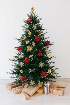 Beautiful decorated room with Christmas tree with presents under it. New year background