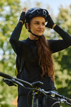 In the radiant embrace of a sunny day, a joyous girl, adorned in professional cycling gear, finds pure bliss and vitality as she cruises through the park on her bicycle, her infectious laughter echoing the carefree harmony of the moment.