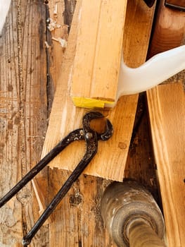 carpenter carpenter tools to work with wood as a backdrop