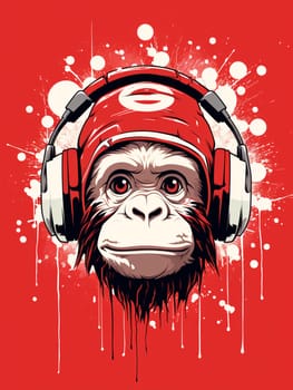 A funky monkey gets lost in the beat - dynamic illustration with a playful ape, bold sketch lines, and vivid colors for a lively and energetic clipart - Generative AI