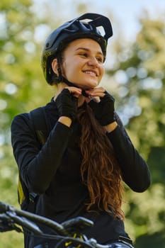 In the radiant embrace of a sunny day, a joyous girl, adorned in professional cycling gear, finds pure bliss and vitality as she cruises through the park on her bicycle, her infectious laughter echoing the carefree harmony of the moment.