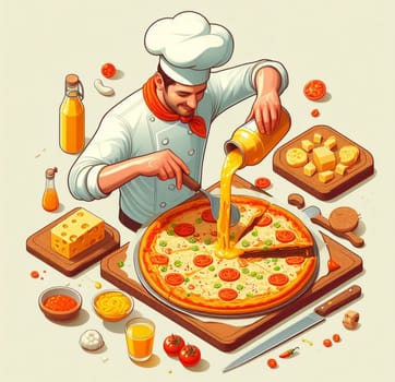 lay flat melted mozzarella cheese tomato and basil pizza ready to eat illustration ai generated