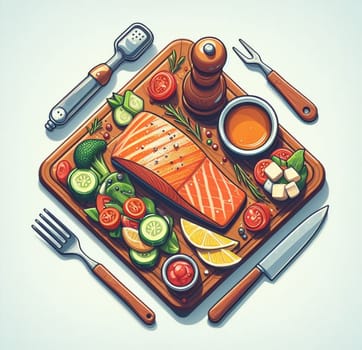 grilled wild salmon with steamed vegetables lunch menu ketogenic healthy eating ai generated