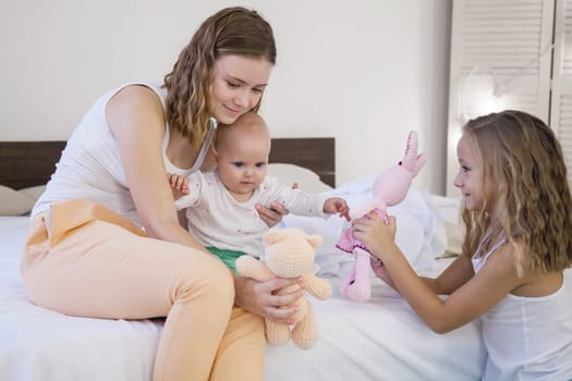 three sisters play children in the morning in the bedroom 3