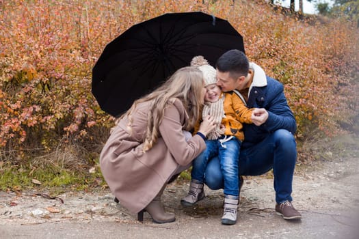 family autumn in the Park in the rain umbrella 1