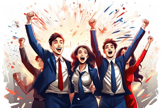 Victory concept. Happy people with their hands raised up. Victory in the elections.