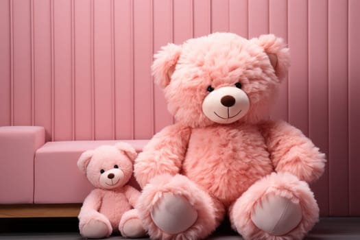 Cute pink teddy bear isolated on white background. AI Generated