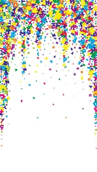 Falling letters of English language. Vivid flying words of Latin alphabet. Foreign languages study concept. Surprising back to school banner on white background.