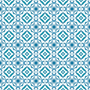 Textile ready delightful print, swimwear fabric, wallpaper, wrapping. Blue beautiful boho chic summer design. Hand painted tiled watercolor border. Tiled watercolor background.
