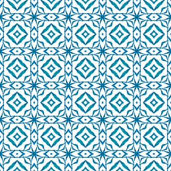 Textile ready delightful print, swimwear fabric, wallpaper, wrapping. Blue beautiful boho chic summer design. Hand painted tiled watercolor border. Tiled watercolor background.